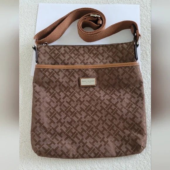 Tommy Hilfiger Brown Geometric Crossbody Bag - Picture 1 of 3